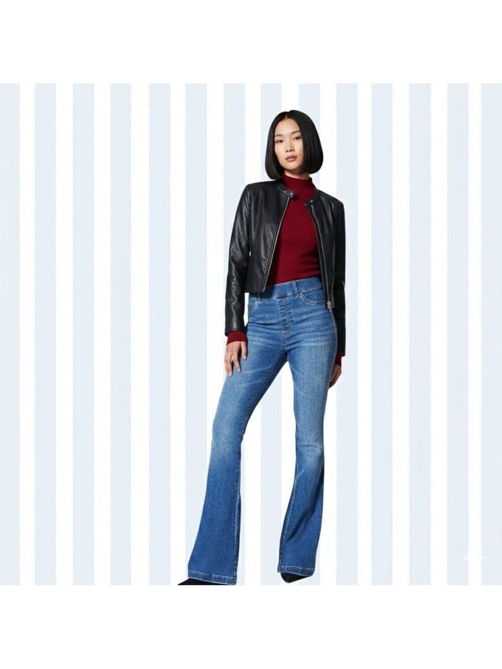 NWT SPANX 20456R Denim Flare in Vintage Indigo Pull-on Stretch Jeans L 33 x 33.5